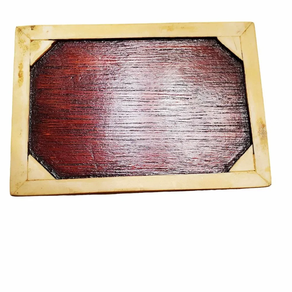 Vintage 1950s Handmade Pearl Bone Wood Inlaid Marquetry Jewelry Box